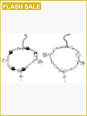 Vintage Y2k Handmade Beaded Star Pearl Pentagram Bracelet Adjustable Friendship